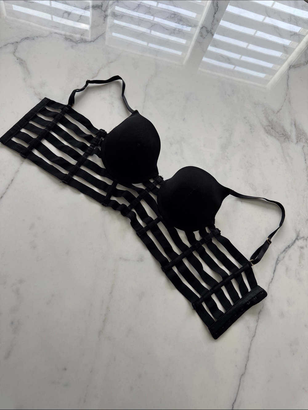 Black Strappy Longline Push-Up Bra